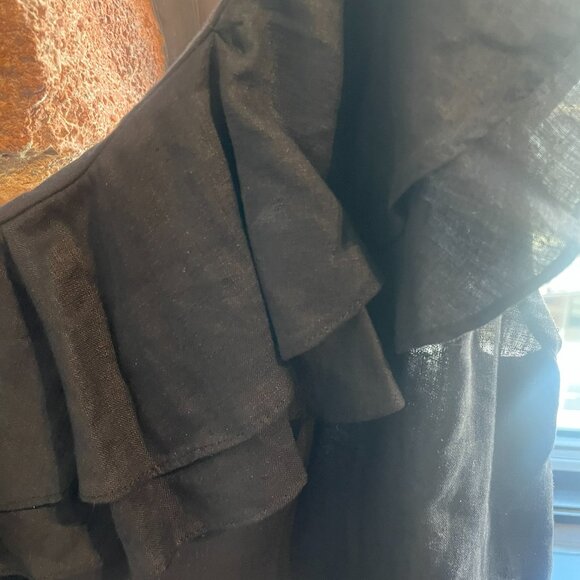 ISABEL MARANT ETOILE BLACK RUFFLE ONE SHOULDER LINEN TOP - ALTERED 40 - Picture 3 of 10